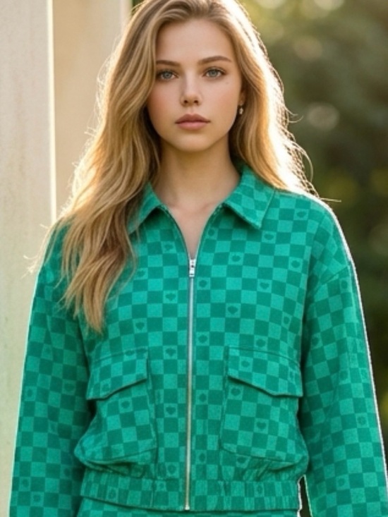 Pretty Garbage Jackets & Blazers - Green Checkered Zip-Front Jacket oversized size small nwt
